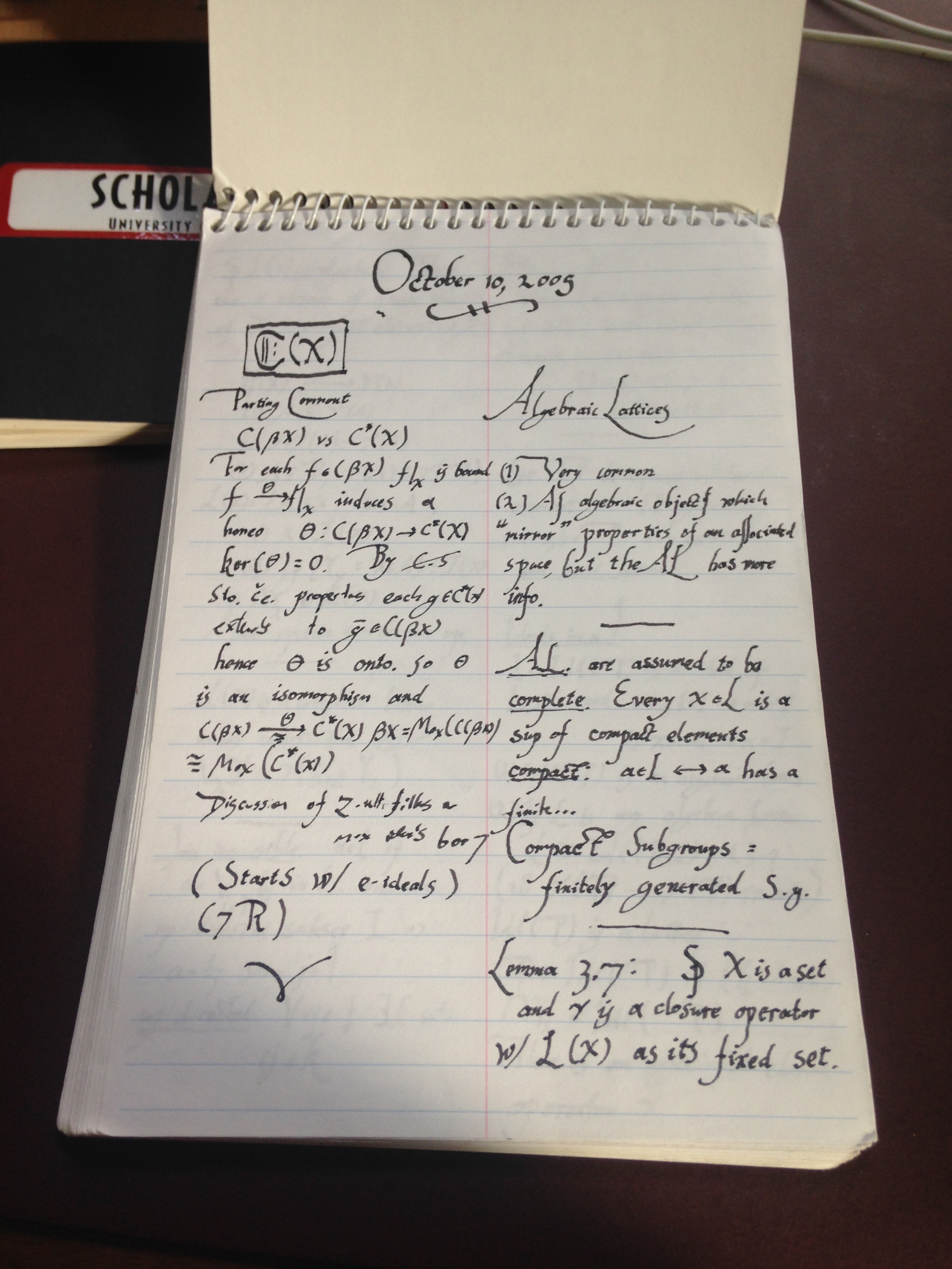 Notes from Oct 10, 2005